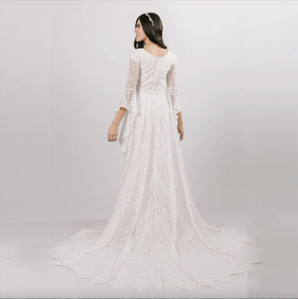 Bride Wedding Dress New Sumemr Beach Lace V-Neck Batwing Sleeves Boho Chic Bridal Gowns Robe De Mariage Vestidos 0431