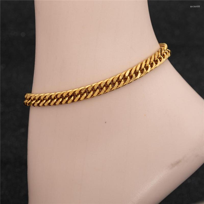 Anklets Wide 6mm Cuban Link Chain Gold Color Anklet Thick 9 Inches Ankle Bracelet For Women Men Waterproof