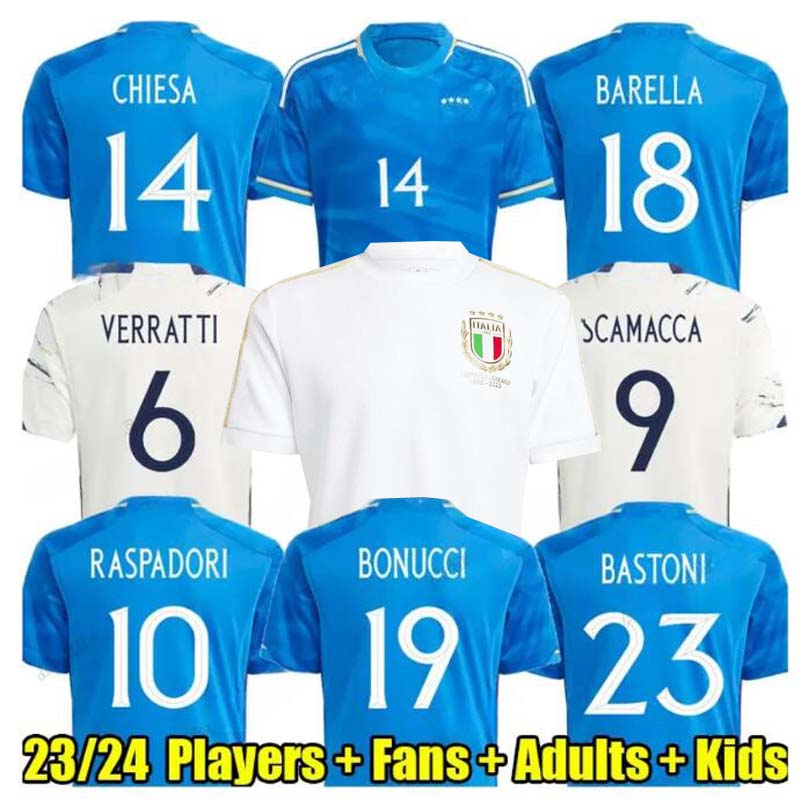 

125 Italys soccer jerseys 2023 Italian jersey SCAMACCA IMMOBILE CHIESA football shirts RASPADORI JORGINHO BARELLA BASTONI VERRATTI Maglia italiana national team, 23 24 away aldult