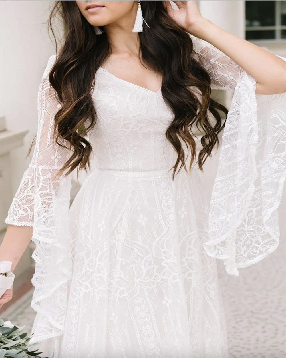 Bride Wedding Dress New Sumemr Beach Lace V-Neck Batwing Sleeves Boho Chic Bridal Gowns Robe De Mariage Vestidos 0431