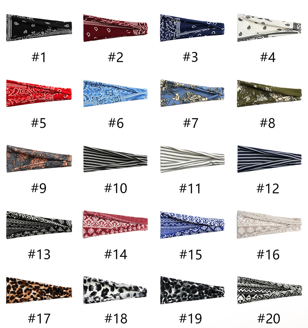 Anti perspiring wide-brimmed sports hair band Boho print headband Turban Headwear wide edge printed headscarf hair accessories