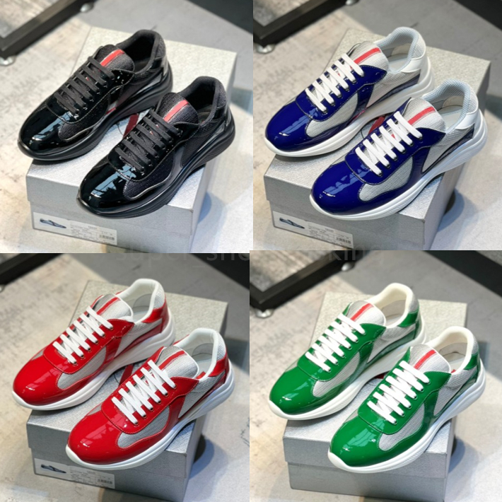 Designer Shoes Runner Trainers Men America Cup Leather Sneakers Leather Flat Trainers Black White Red Mesh Lace-up Casual Shoes With box size 35-46