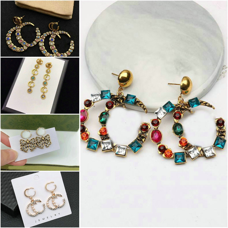 Woman Earrings Designer For Gold Plated Brand Letters Stud Earings Crystal Rhinestone Pearl Earring Wedding Party Jewerlry