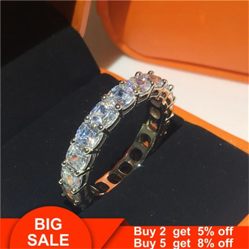 Fine Silver Color Ring Cushion cut AAAAA Cubic Zirconia Eternity Engagement Wedding Band Rings for women Finger Jewelry