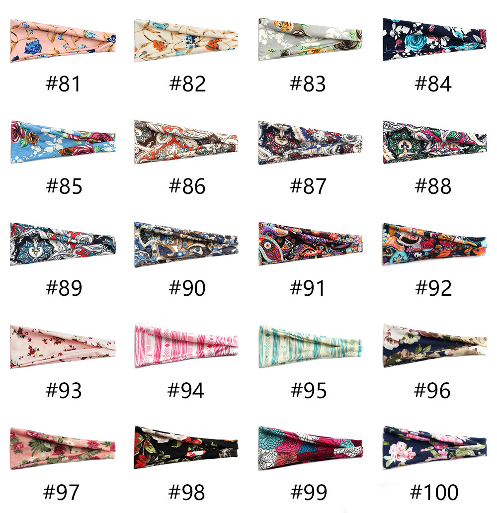 Anti perspiring wide-brimmed sports hair band Boho print headband Turban Headwear wide edge printed headscarf hair accessories