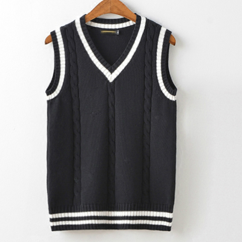 Men's Sweaters Sweater Vest Men Thicken V neck Sleeveless Knitted Vests Striped Retro Preppy style Simple Chic Loose Casual All match 230615