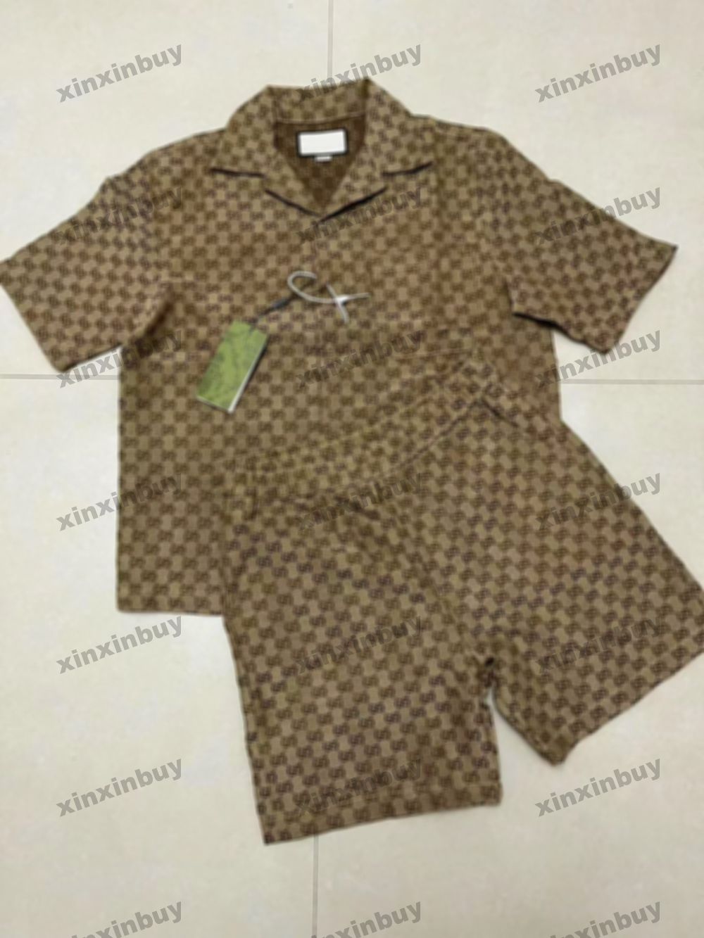 

xinxinbuy Men designer Tee t shirt 23ss Double letter jacquard fabric sets short sleeve cotton women black white khaki S-2XL, 02