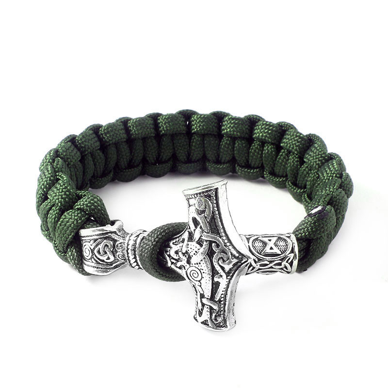 Antique Viking Style Hammer Charm Bracelet Braided Camouflage Paracord Bracelets for Gift
