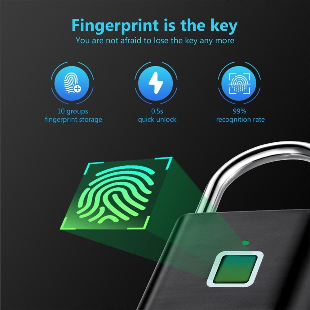 Door Locks KERUI Keyless USB Charging Fingerprint Lock Smart Padlock Waterproof Door Lock 0.2sec Unlock Portable Anti-theft Padlock Zinc 230614