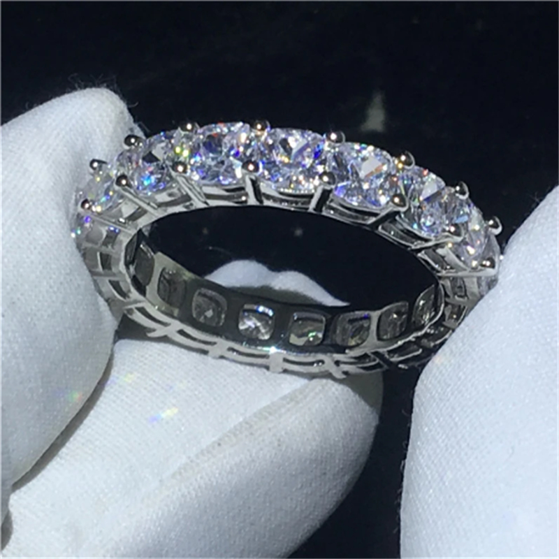 Fine Silver Color Ring Cushion cut AAAAA Cubic Zirconia Eternity Engagement Wedding Band Rings for women Finger Jewelry
