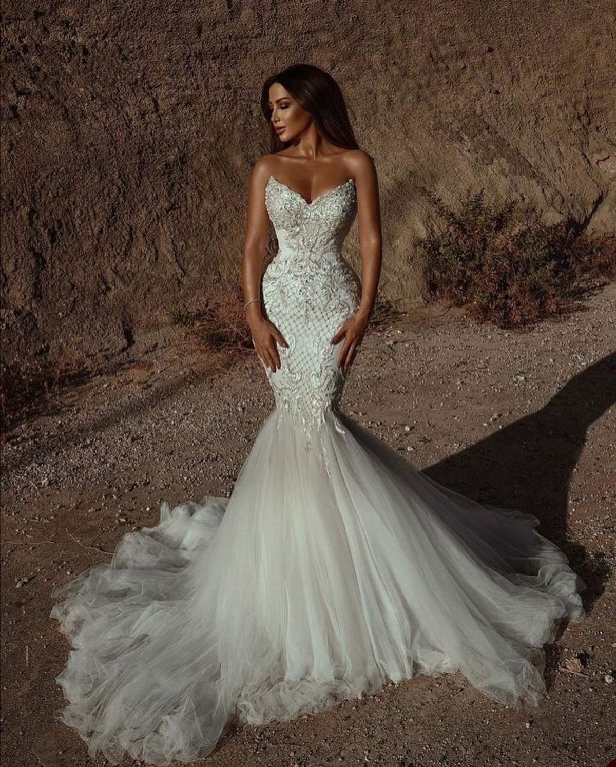 Glamorous Mermaid Wedding Dresses Sweetheart Designer Lace Applicants Beads Tulle Court Gown Custom Custom Made Plus Size Bridal Gown Vestidos De Novi