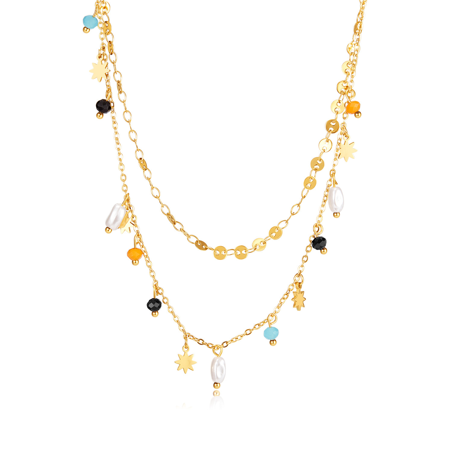Bohemian Style Gold Double Layered Pendant Necklace Jewelry for Women Gift
