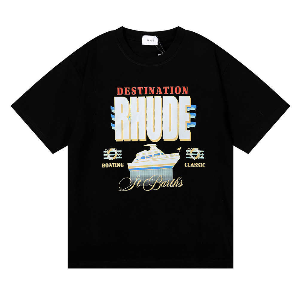 Men' T-Shirts Top Craftsmanship Rhudes summer designer American Brand RHUDE Destination Yacht Print High Quality Double Yarn Cotton Loose Short Sleeve, White 
Men' T-Shirts Top Craftsmanship Rhudes summer designer American Brand RHUDE Destination Yacht Print High Quality Double Yarn Cotton Loose Short Sleeve, White