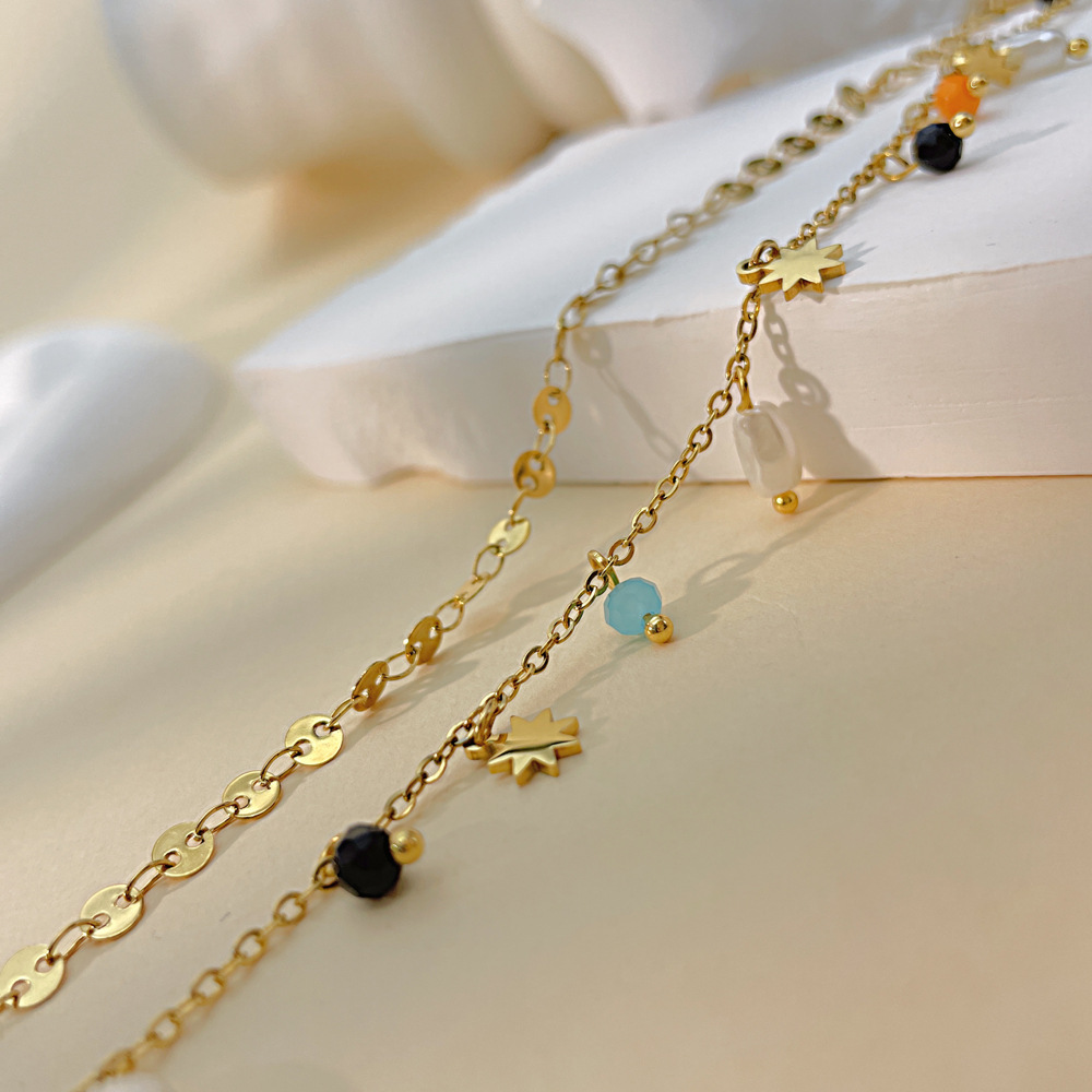 Bohemian Style Gold Double Layered Pendant Necklace Jewelry for Women Gift