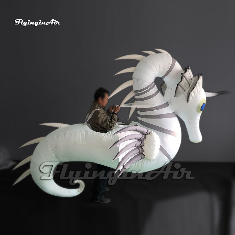 Fantastic Parade Performance White Walking Inflatable Seahorse Costume Wearable Blow Up Sea Animal Balloon Suit For Event