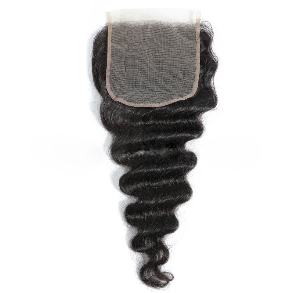 Peruvian Curly Human 6X6 Lace Closure Loose Deep Natural Color Free Middle Three Part With Baby Hair