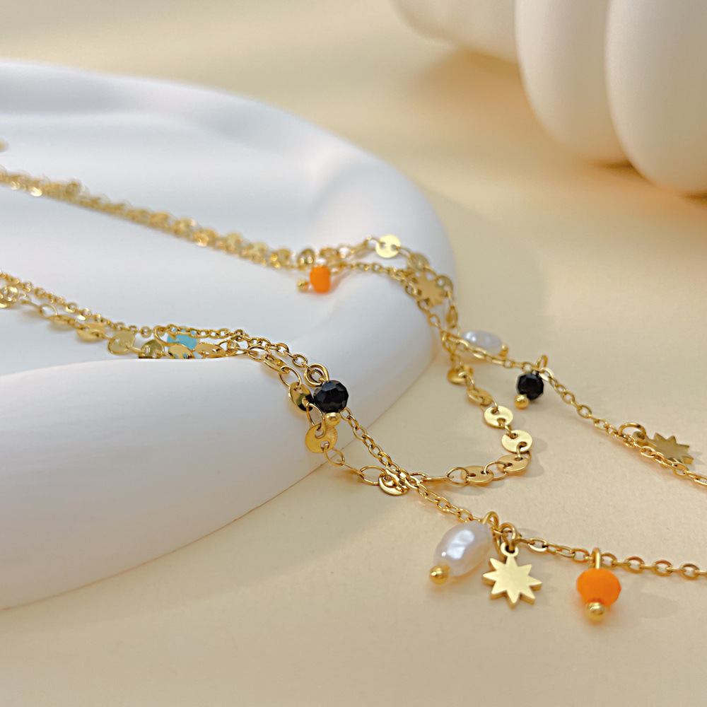 Bohemian Style Gold Double Layered Pendant Necklace Jewelry for Women Gift