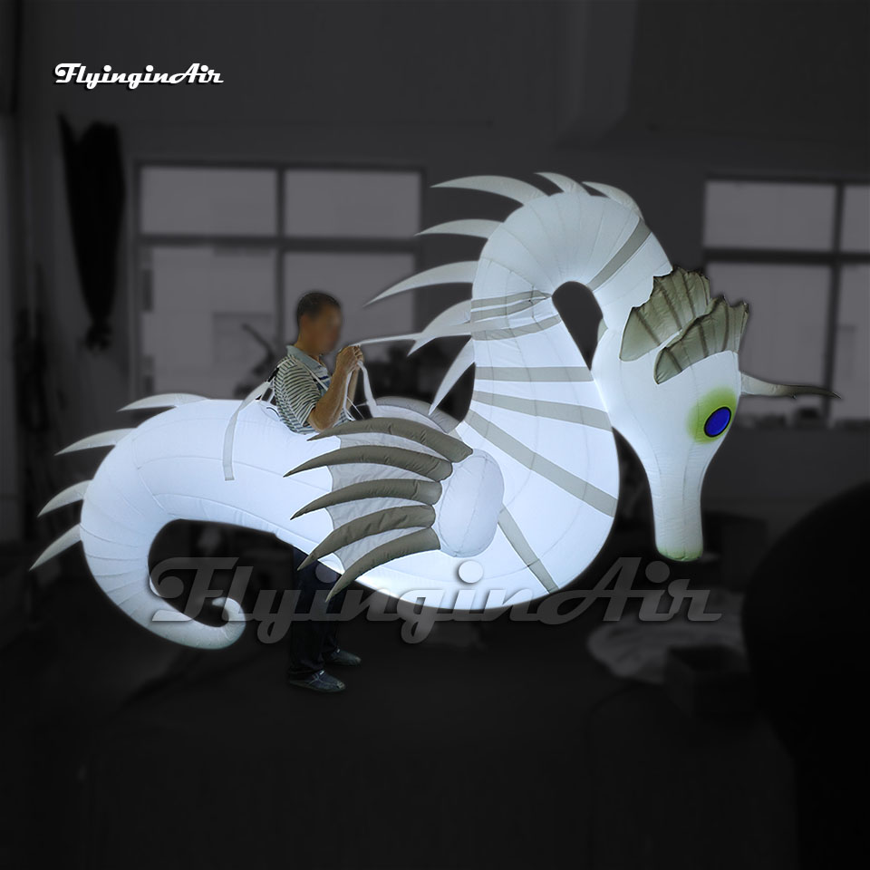 Fantastic Parade Performance White Walking Inflatable Seahorse Costume Wearable Blow Up Sea Animal Balloon Suit For Event