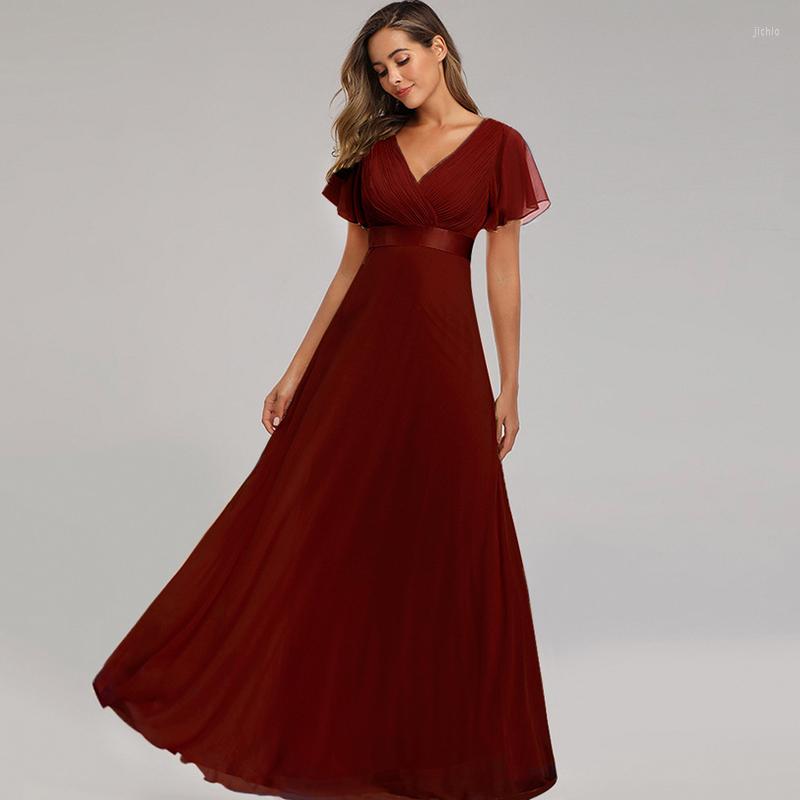 Party Dresses 2023 Spring Summer Double V-Neck Horn Sleeve Y2k Long Dress Womens Elastic Chiffon Banquet Bridesmaid Evening