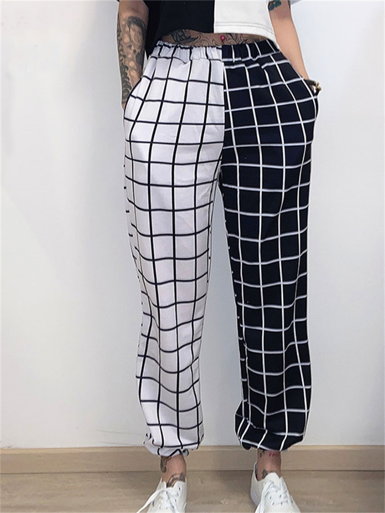 Women's Pants Capris Women Fashion Long Pants Checkerboard Plaid High Waist Harem Pants Hip Hop Gothic Causal Trousers Harajuku 230615