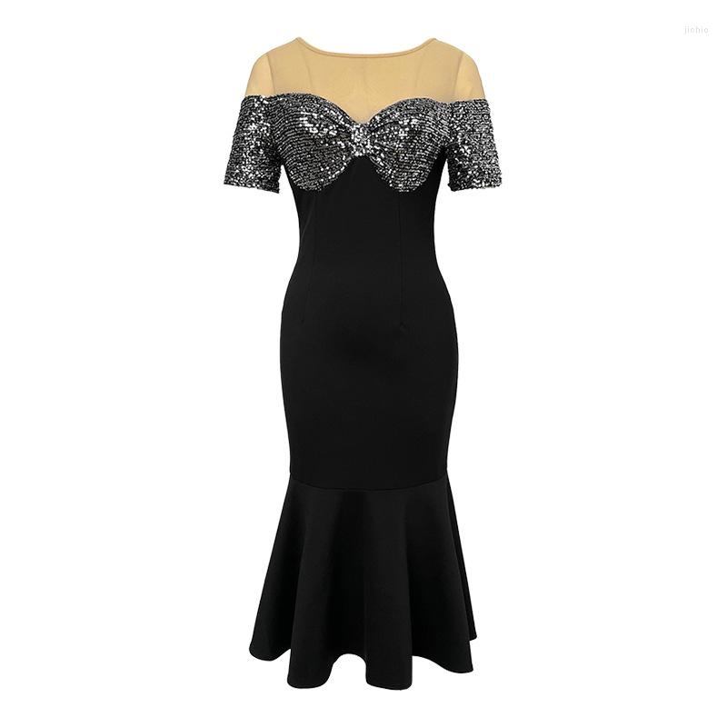 Party Dresses 2024 Luxury Formal Women Bandage Dress Elegant Patchwork Slim Mermaid French O-Neck Strapless Wrap Hip Bodycon
