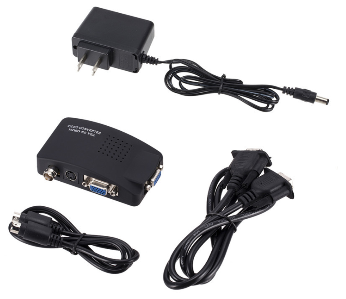 Image of S-Video/BNC VGA to VGA Video PC Converter CCTV DVD DVR Camera TV Adapter with BNC + 4 Pin S-Video Color Black