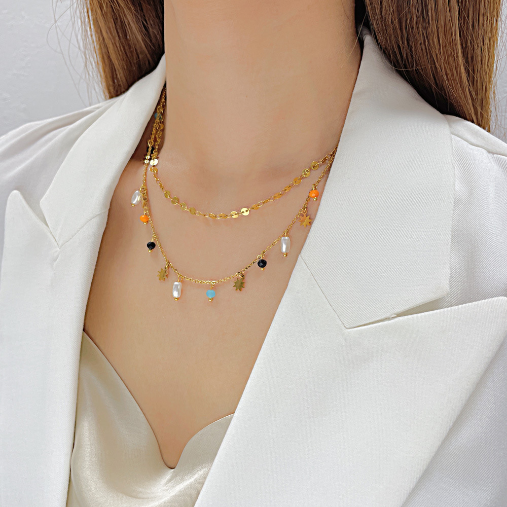 Bohemian Style Gold Double Layered Pendant Necklace Jewelry for Women Gift