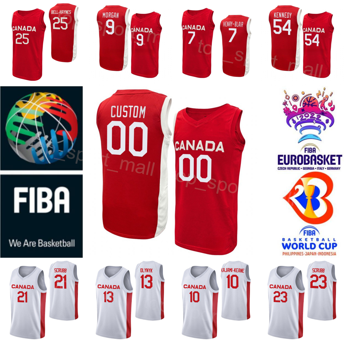 Print 2023 World Cup Canada Basketball Jersey Jamal Murray Shai Gilgeous-Alexander RJ Barrett Kelly Olynyk Andrew Wiggins Kalif Young Thomas Kennedy Jackson ROWE