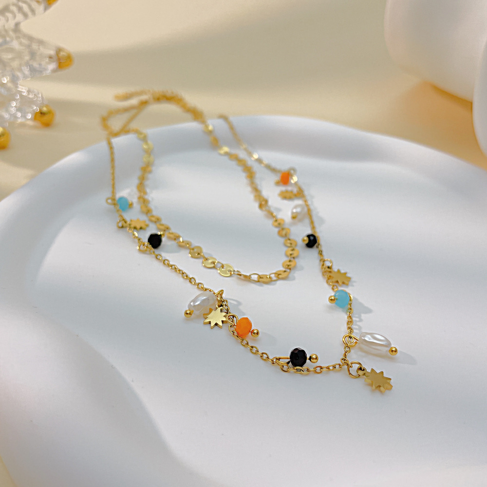 Bohemian Style Gold Double Layered Pendant Necklace Jewelry for Women Gift
