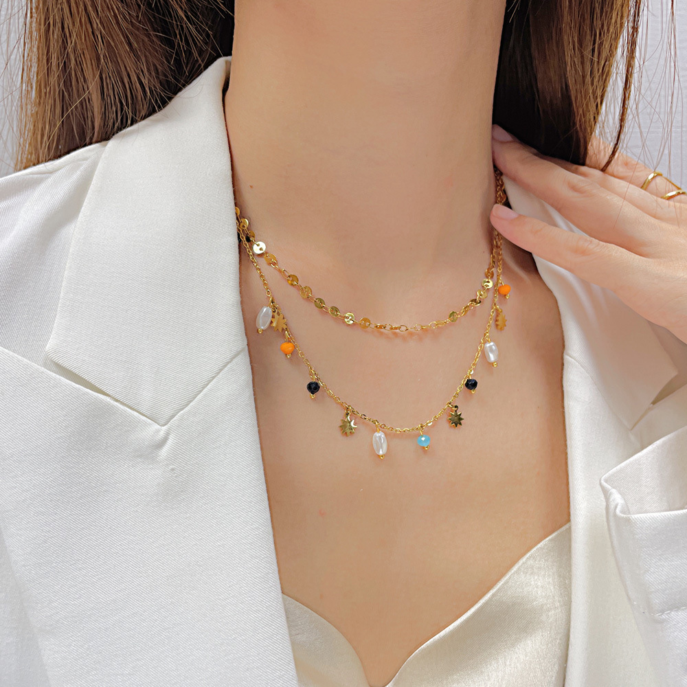Bohemian Style Gold Double Layered Pendant Necklace Jewelry for Women Gift