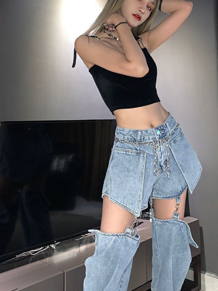 Womens Capris Dptown Y2K Vintage Denim Pants Women Harajuku Kpop High Waist Wide Leg Cargo Jeans Casual Ripped Straight Trousers Strtwear Z260313