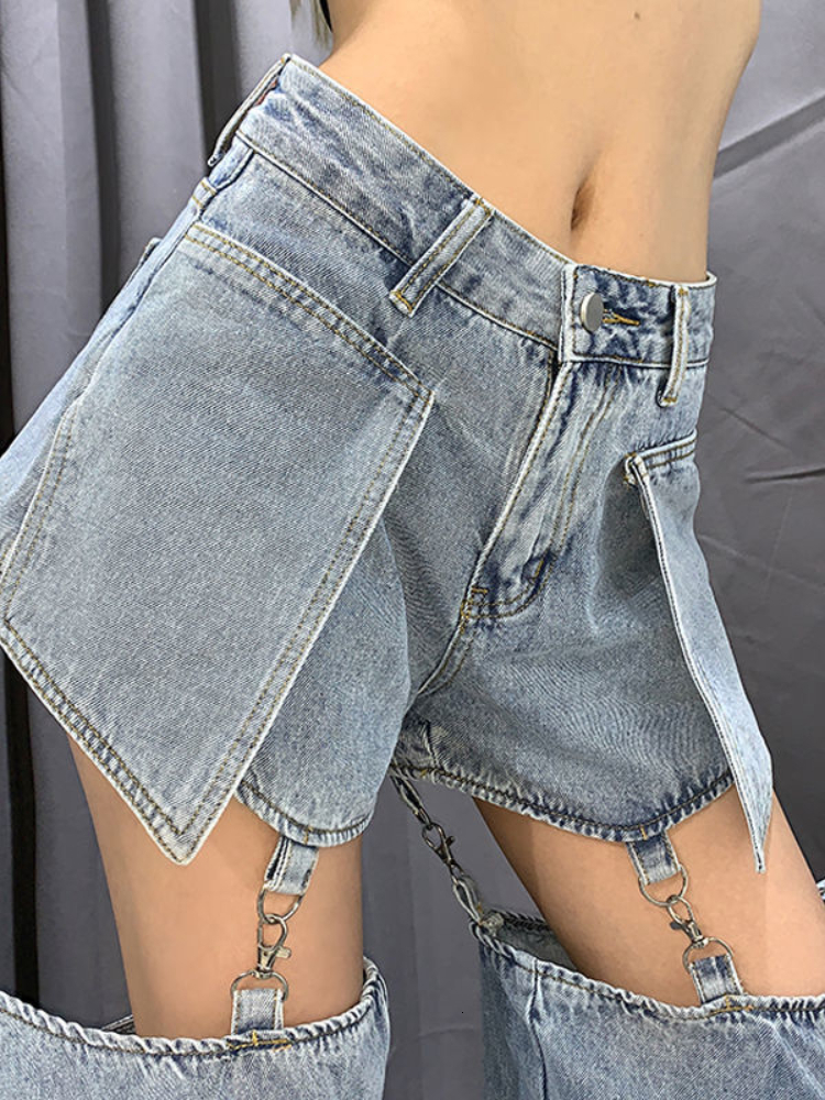 Womens Capris Dptown Y2K Vintage Denim Pants Women Harajuku Kpop High Waist Wide Leg Cargo Jeans Casual Ripped Straight Trousers Strtwear Z260313