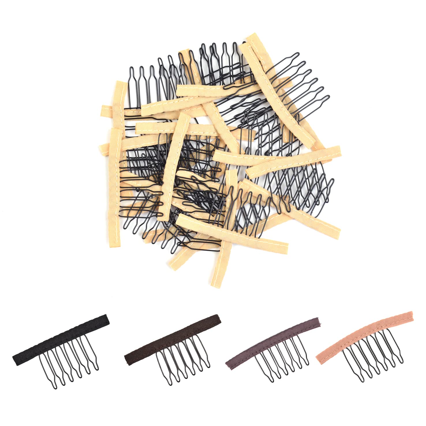 Bella Hair Professional 32 Pcs Wig Combs For Wigs Caps to Make Fix Wigs Black Color Clips Julienchina 6-Teeth Wig Comb Wig Clips with Cloth for Making