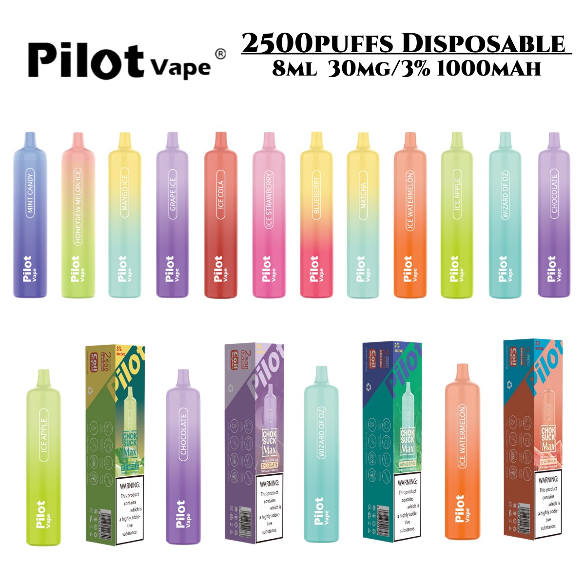 E Cigarette Original Vapes Disposable Pilot Max 2500 Puffs Vape Pen Bulk Starter Kit 8ml Prefilled Fruit Juice Flavor 1000mAh Battery vs 2800 puff Bang Jam King Savage
E Cigarette Original Vapes Disposable Pilot Max 2500 Puffs Vape Pen Bulk Starter Kit 8ml Prefilled Fruit Juice Flavor 1000mAh Battery vs 2800 puff Bang Jam King Savage