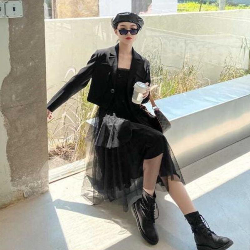 Work Dresses Design Korean Women Fashion Elegant Blazer Vintage Two Piece Set Advanced Slingdress Blazers Femme Robe Vestido De Mujer