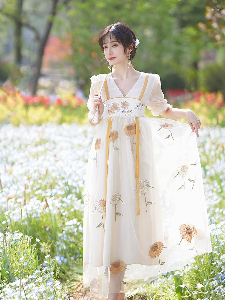 Party Dresses SWEETXUE Hanfu Embroidered Heavy Industry Fringed Beaded Chinese Style Retro Loose Fairy Fashion Romantic Dress Vestidos