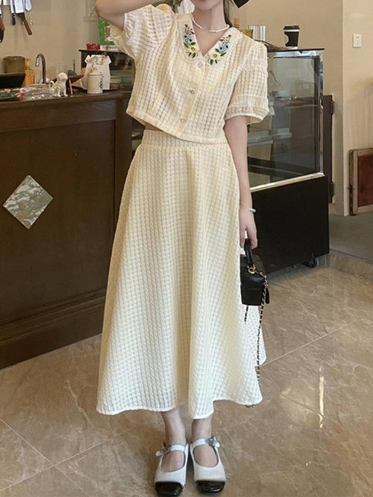 Work Dresses Elegant French Fairy Party Suits Style Women Casual Floral Crop Tops Pure Color Midi Skrits 2023 Summer Korean Fashion Outfits