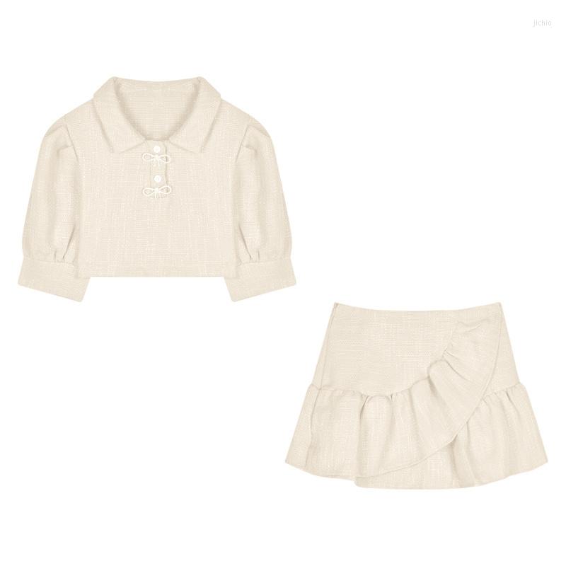 Work Dresses 2024 Summer Women Dress Suit Fashion Lantern Sleeve Turn-down Collar Solid Short Blouse Shirt High Waist Irregular Ruffles