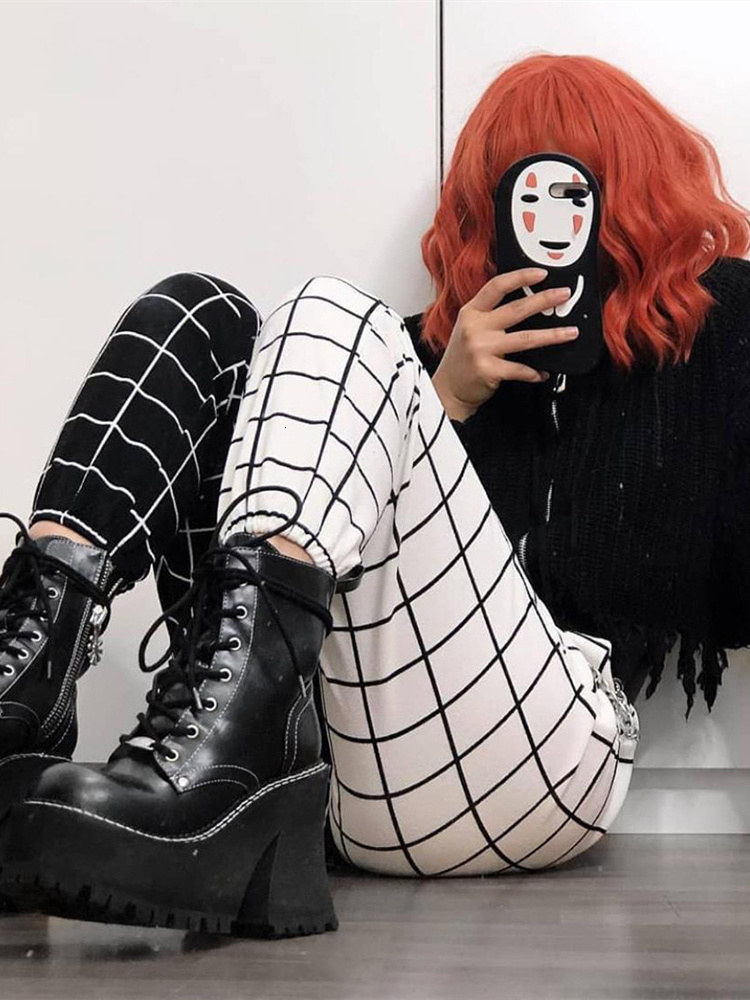 Women's Pants Capris Women Fashion Long Pants Checkerboard Plaid High Waist Harem Pants Hip Hop Gothic Causal Trousers Harajuku 230615