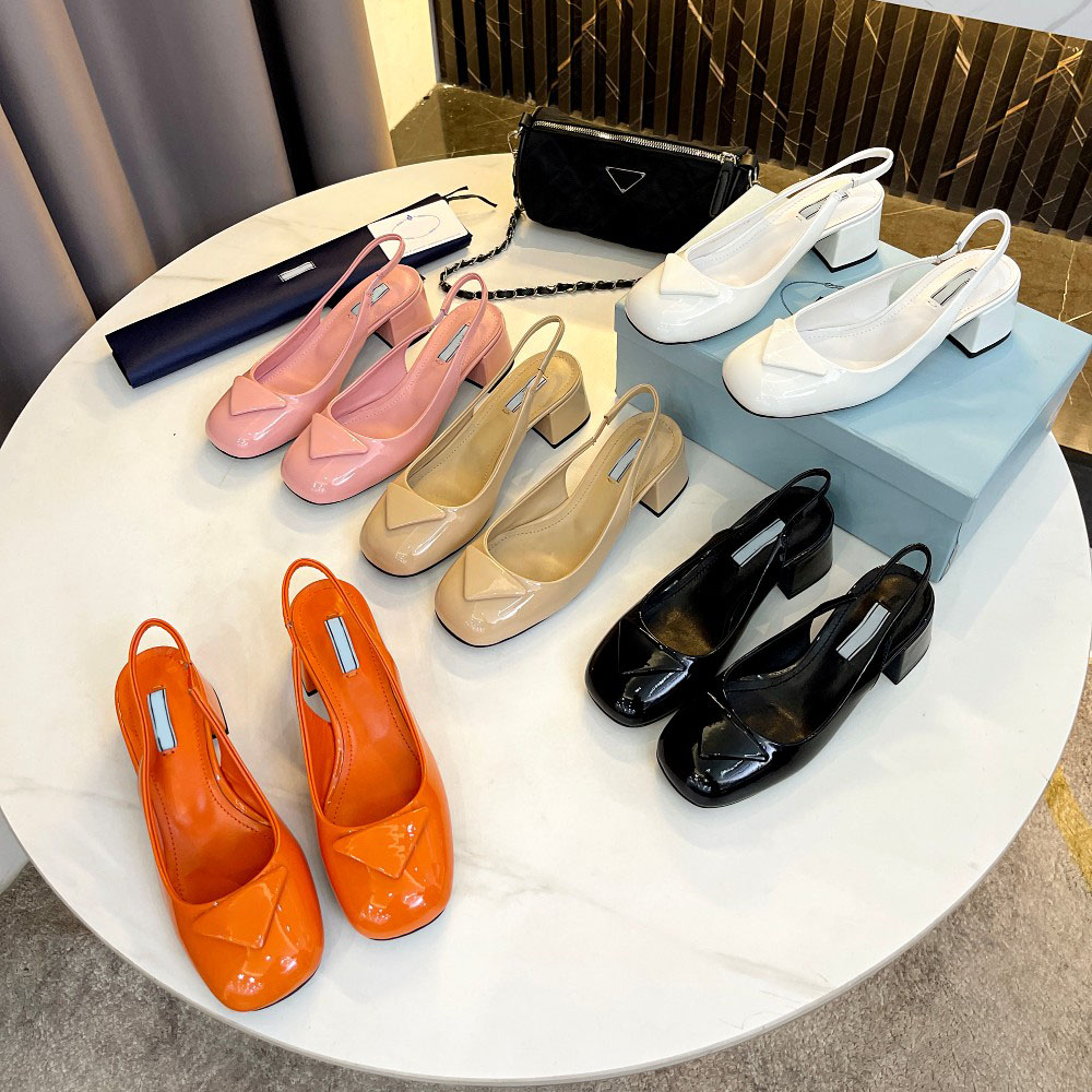 Mary Jane slippers 50mm Patent leather slingback pumps Rough heel triangle decoration Women's Slippers Designer Shoe Factory Shoes with box, Orange
Mary Jane slippers 50mm Patent leather slingback pumps Rough heel triangle decoration Women's Slippers Designer Shoe Factory Shoes with box, Orange