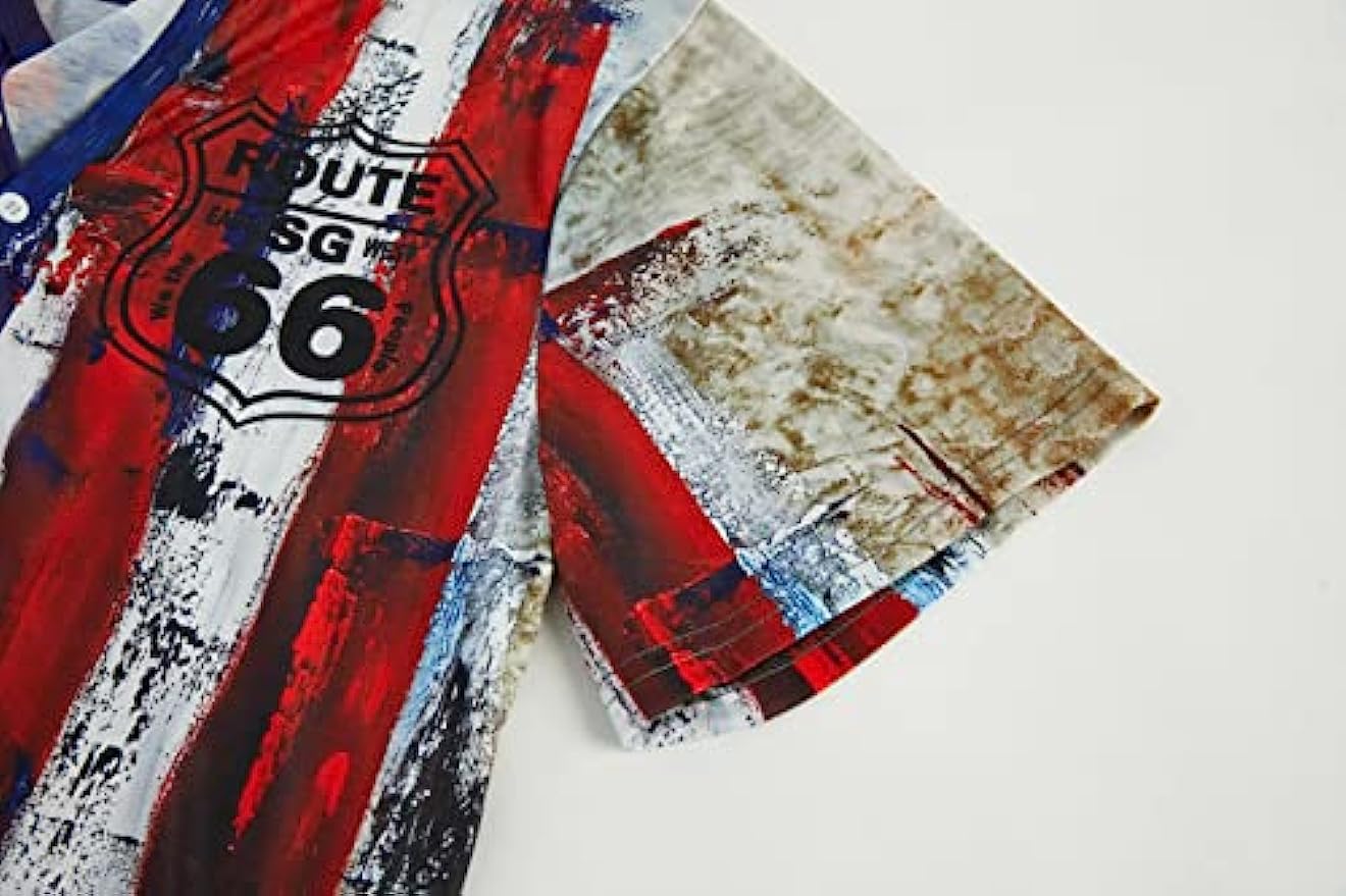 Mens 4th of July T Shirts Independence Day American Flag Route 66 Vintage Henley Button Shirt