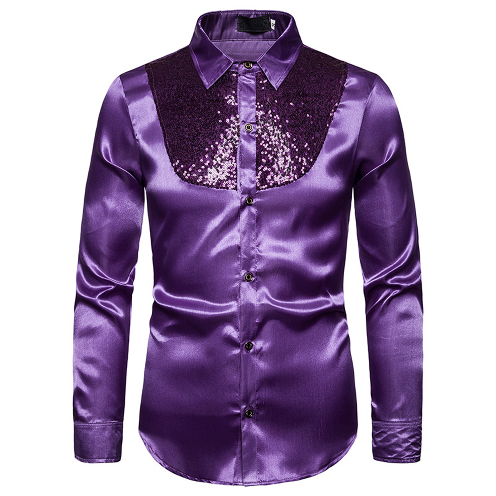 Men's Dress Shirts Men's Shirt Sequined Performance Nightclub Men's Host MC Men's Lapel Long Sleeve Solid Color Shirt Mens Dress S