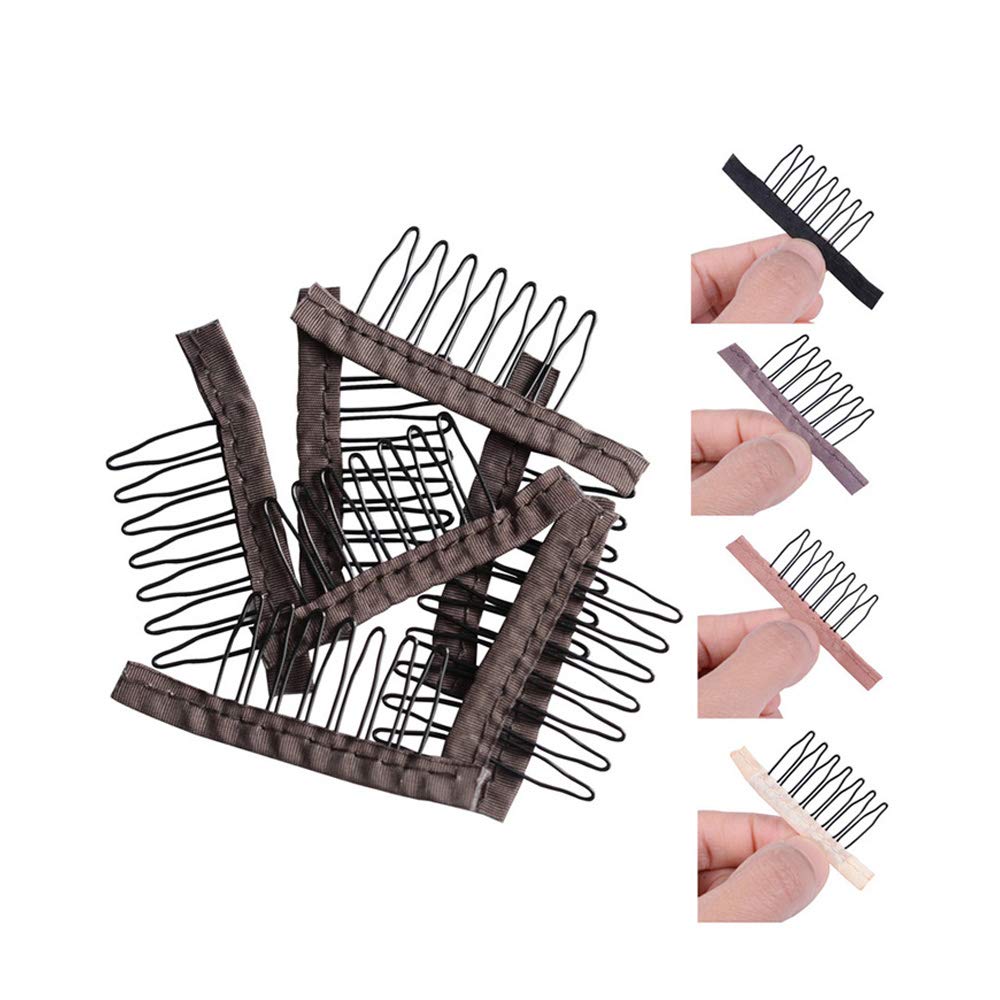 Bella Hair Professional 32 Pcs Wig Combs For Wigs Caps to Make Fix Wigs Black Color Clips Julienchina 6-Teeth Wig Comb Wig Clips with Cloth for Making