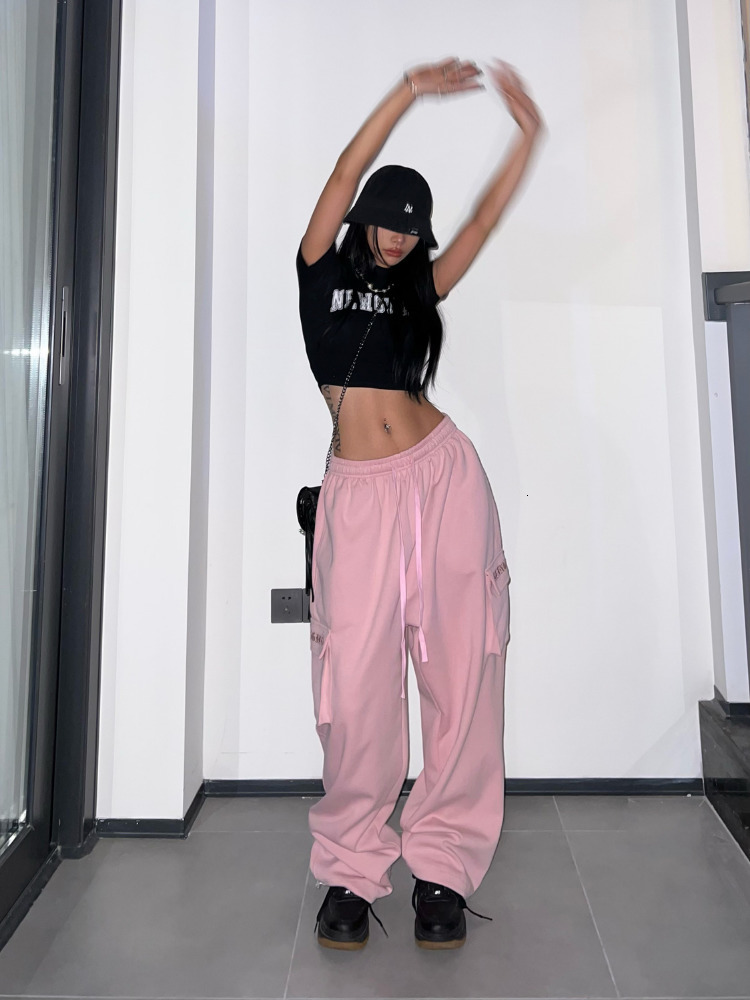 Women's Pants Capris HOUZHOU Y2K Pink Cargo Parachute Pants Oversize Hip Hop Jogging Sweatpants Egirl 90s Aesthetic Vintage Wide Leg Trousers Fem