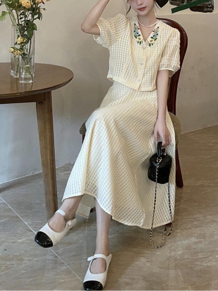 Work Dresses Elegant French Fairy Party Suits Style Women Casual Floral Crop Tops Pure Color Midi Skrits 2023 Summer Korean Fashion Outfits