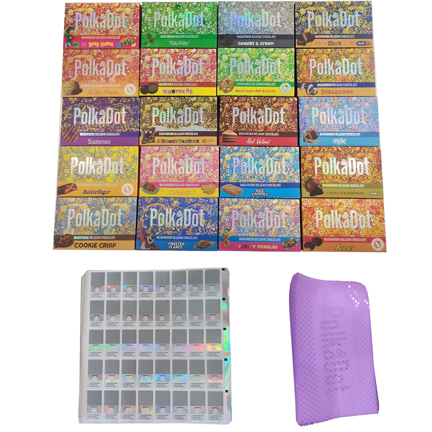 Newest Big Size Polkadot Chocolate Bar Packaging Box Magic Mushrooms With 10Pack Master Box Heat Seal Bag Hologram Sticker
Newest Big Size Polkadot Chocolate Bar Packaging Box Magic Mushrooms With 10Pack Master Box Heat Seal Bag Hologram Sticker