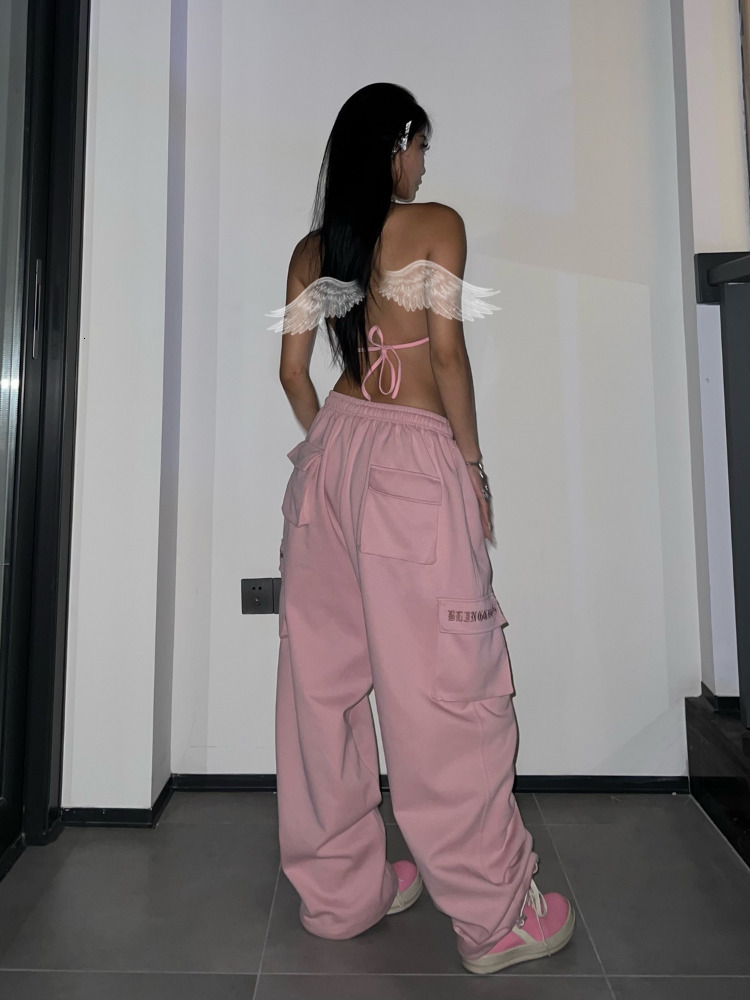 Women's Pants Capris HOUZHOU Y2K Pink Cargo Parachute Pants Oversize Hip Hop Jogging Sweatpants Egirl 90s Aesthetic Vintage Wide Leg Trousers Fem