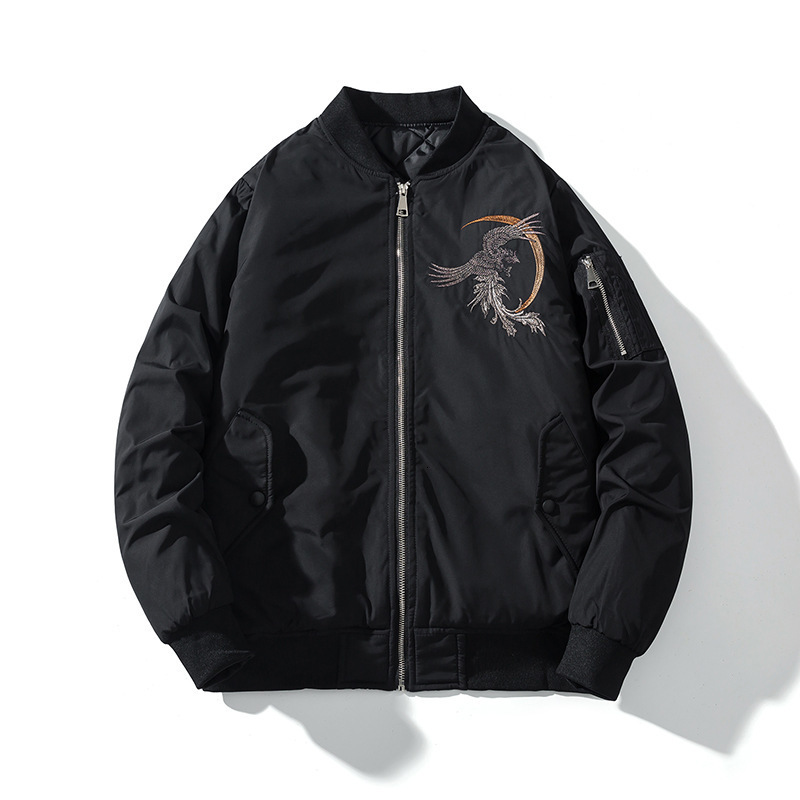 Embroidery Bomber Jacket Men Thin Bird Floral Pilot Jacket Male Japan Harajuku Baseball Jacket Spring Autumn Streetwear 201218