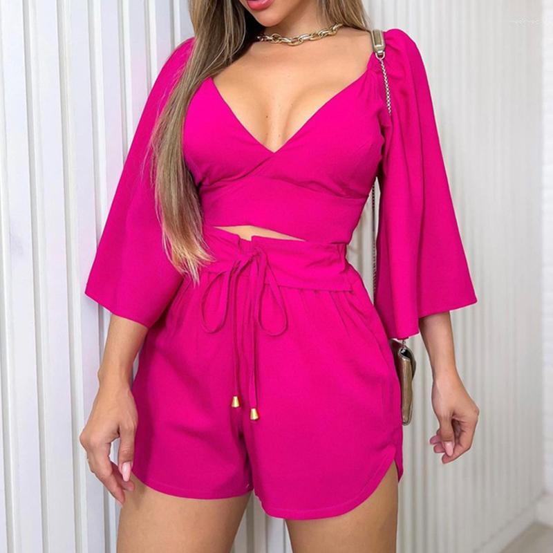 Women' Tracksuits Spring Summer 2-Piece Suit V-Neck Backless Flared Three Quarter Sleeve Shirt High Waist Elastic Shorts Fashion Casual, Black
Women' Tracksuits Spring Summer 2-Piece Suit V-Neck Backless Flared Three Quarter Sleeve Shirt High Waist Elastic Shorts Fashion Casual, Black