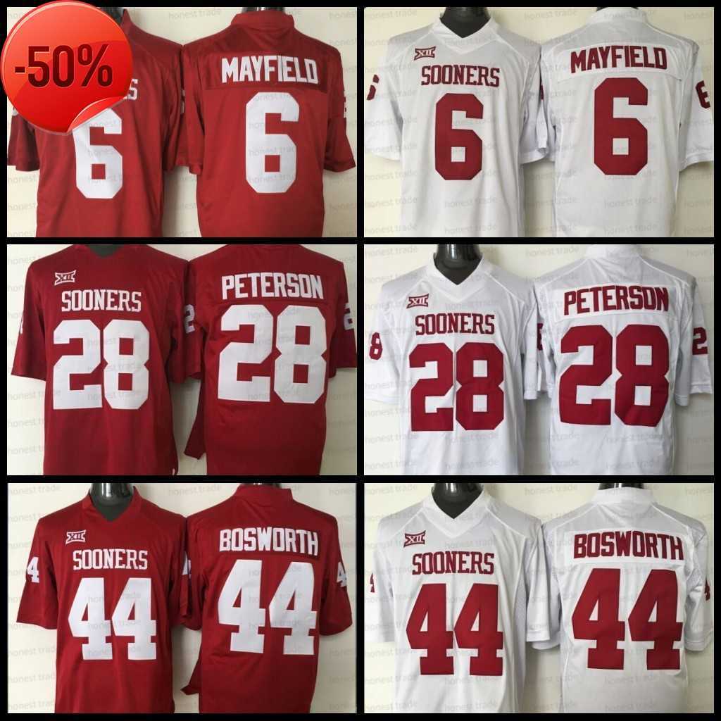 NCAA 6 Baker Mayfield Football Jersey Oklahoma Sooners 28 Adrian Peterson 44 Brian Bosworth College Maroon Red White Stitched Men Jerseys
NCAA 6 Baker Mayfield Football Jersey Oklahoma Sooners 28 Adrian Peterson 44 Brian Bosworth College Maroon Red White Stitched Men Jerseys
